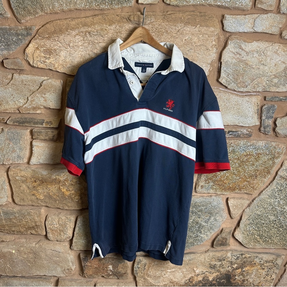 Nautica Men’s Navy Polo Shirt with White & Red Chevron